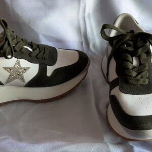 Vintage Havana VH EST 1954 Sneakers – Olive Suede & White Leather with Glitter S